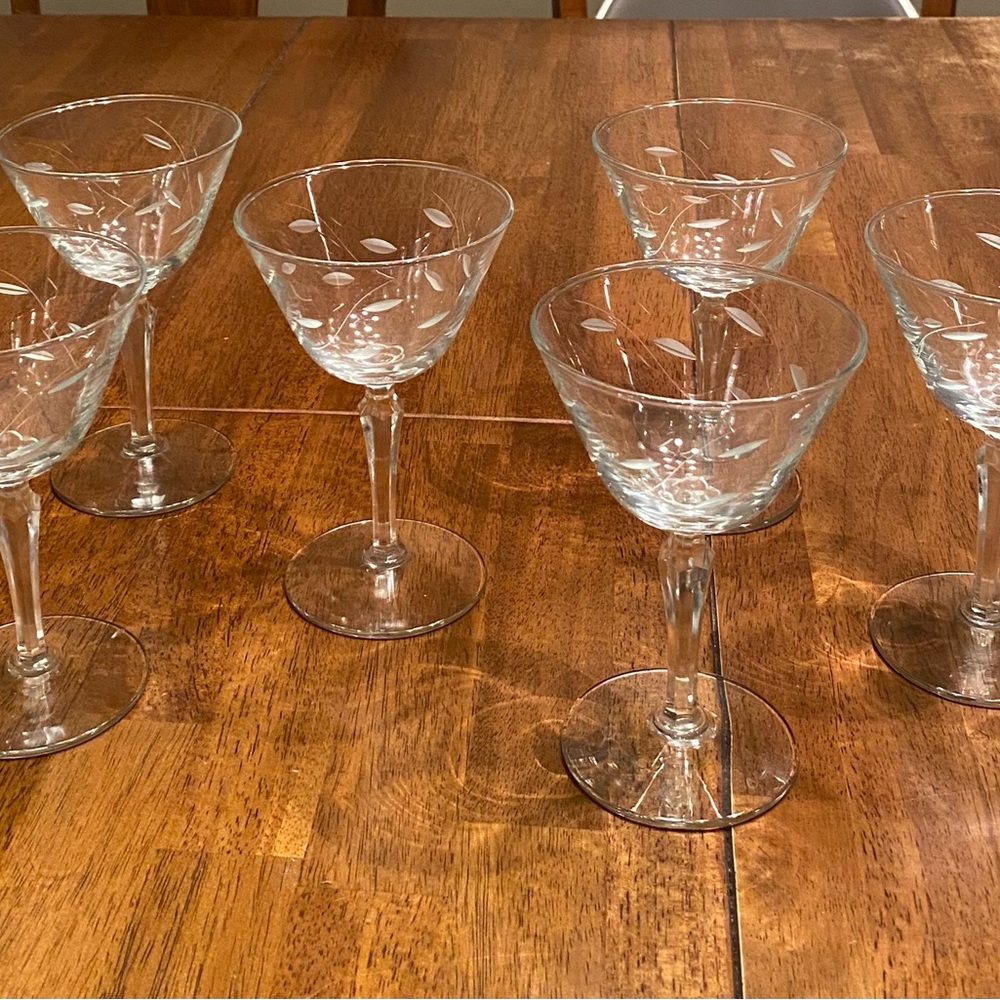 16 RETIRED Libbey Glass *WINDSWEPT* 6" ETCHED CHAMPAGNE / Tall SHERBETS